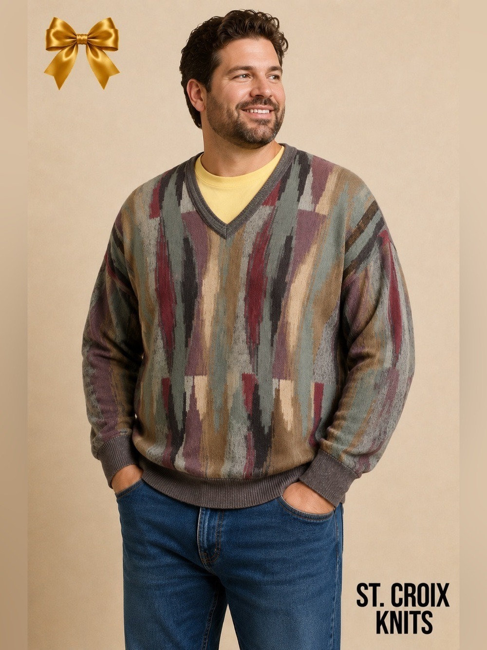 St. Croix for Norm Thompson 85% Cotton Textured Poly Blend Sweater L Vintage USA